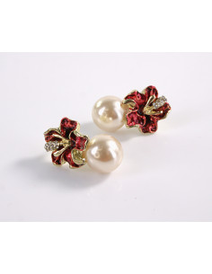 Kolczyki CZERWONE  KWIATKI Z PERŁĄ LOLITA AKCESORIA...