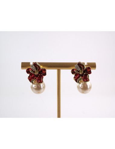 Kolczyki CZERWONE  KWIATKI Z PERŁĄ LOLITA...