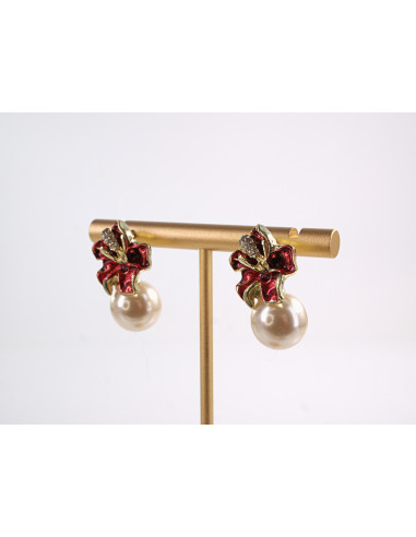 Kolczyki CZERWONE  KWIATKI Z PERŁĄ LOLITA...