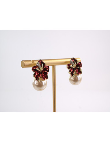 Kolczyki CZERWONE  KWIATKI Z PERŁĄ LOLITA...