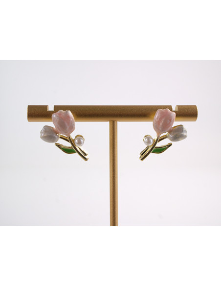 Kolczyki  KWIATKI TULIPANY Z PERŁĄ LOLITA AKCESORIA srebrny sztyft 925