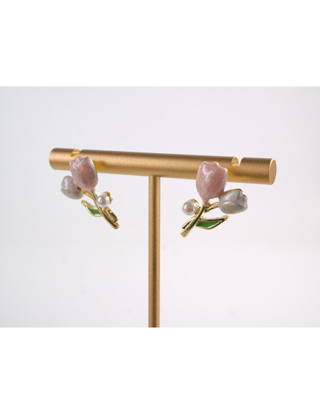 Kolczyki  KWIATKI TULIPANY Z PERŁĄ LOLITA AKCESORIA srebrny sztyft 925