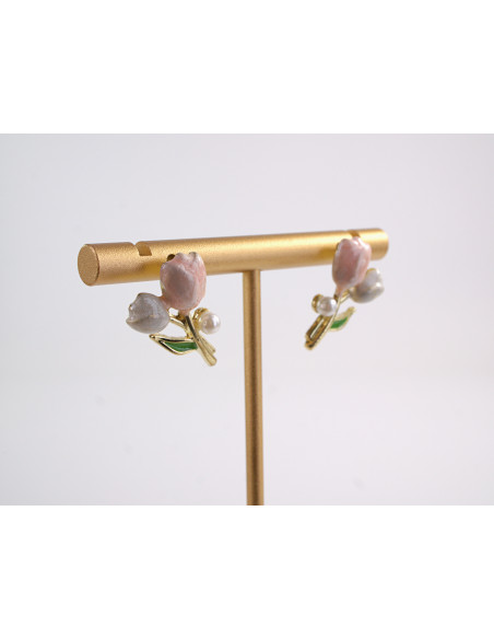 Kolczyki  KWIATKI TULIPANY Z PERŁĄ LOLITA AKCESORIA srebrny sztyft 925