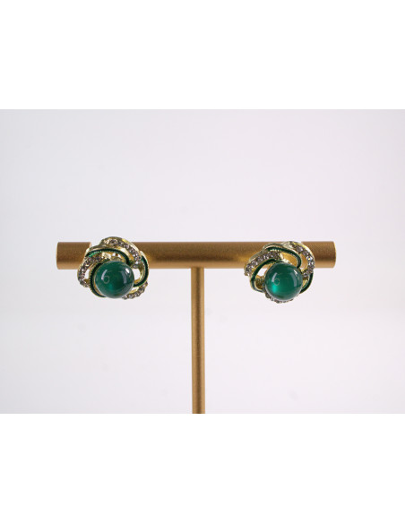 Kolczyki  WIANKI Z ZIELONĄ PERŁĄ LOLITA AKCESORIA srebrny sztyft 925