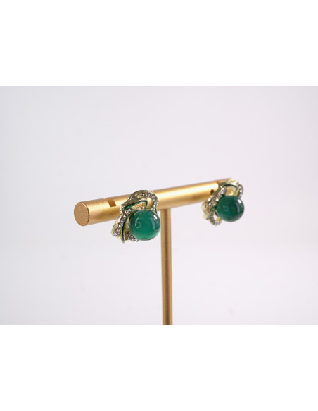 Kolczyki  WIANKI Z ZIELONĄ PERŁĄ LOLITA AKCESORIA srebrny sztyft 925