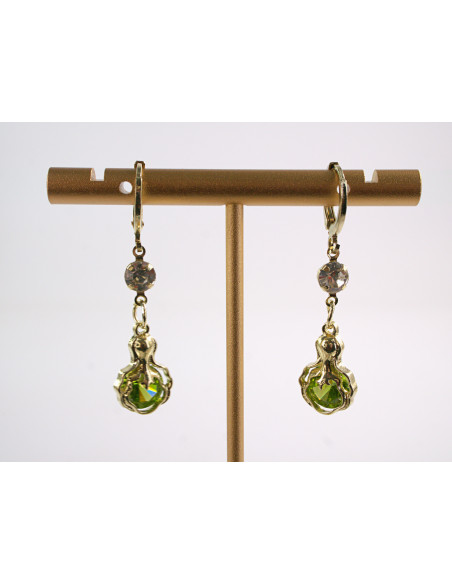 Kolczyki WISZĄCE ZIELONE OCZKO  LOLITA AKCESORIA srebrny sztyft 925