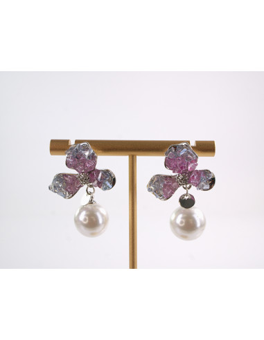 Kolczyki RÓŻOWE KWIATY Z PERŁĄ  LOLITA...