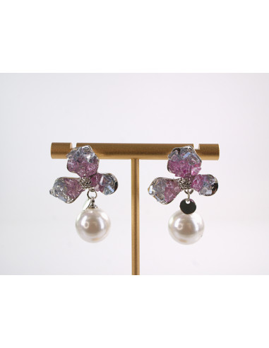 Kolczyki RÓŻOWE KWIATY Z PERŁĄ  LOLITA...