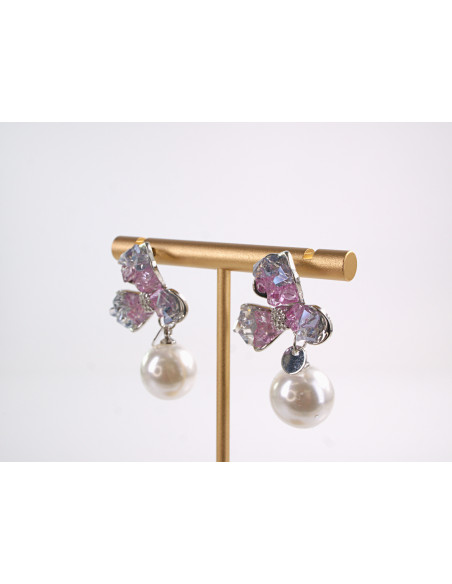 Kolczyki RÓŻOWE KWIATY Z PERŁĄ  LOLITA AKCESORIA srebrny sztyft 925