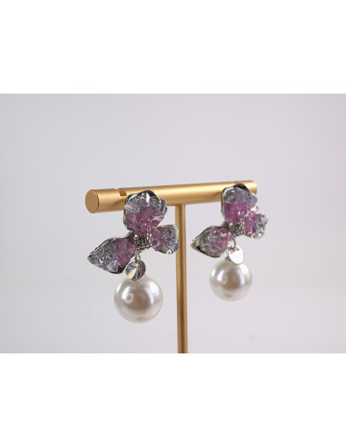 Kolczyki RÓŻOWE KWIATY Z PERŁĄ  LOLITA...