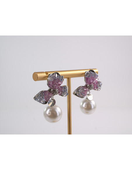 Kolczyki RÓŻOWE KWIATY Z PERŁĄ  LOLITA AKCESORIA srebrny sztyft 925