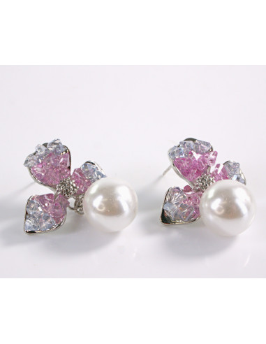 Kolczyki RÓŻOWE KWIATY Z PERŁĄ  LOLITA...