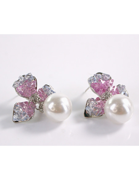 Kolczyki RÓŻOWE KWIATY Z PERŁĄ  LOLITA AKCESORIA srebrny sztyft 925