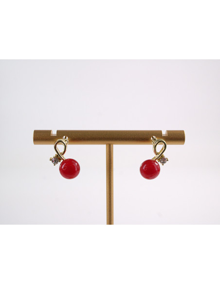 Kolczyki ZAWIJASY Z CZERWONĄ  Z PERŁĄ  LOLITA AKCESORIA srebrny sztyft 925