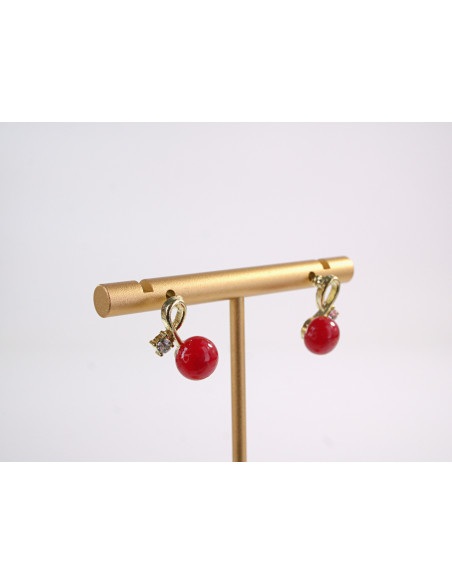 Kolczyki ZAWIJASY Z CZERWONĄ  Z PERŁĄ  LOLITA AKCESORIA srebrny sztyft 925