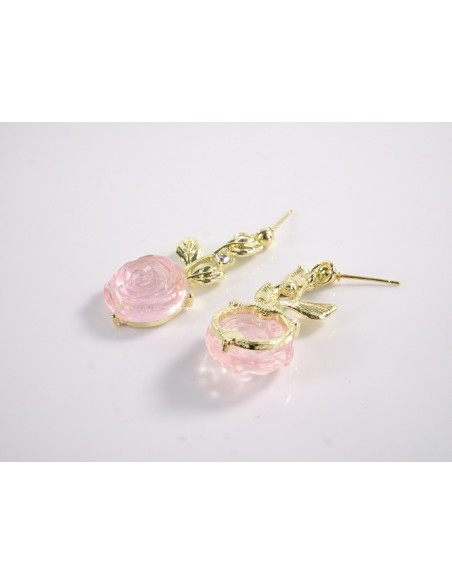 Kolczyki RÓŻA RÓŻE RÓŻOWE  LOLITA AKCESORIA srebrny sztyft 925