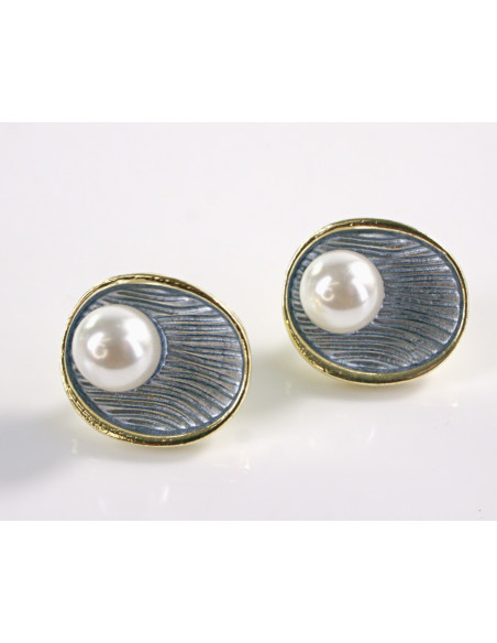 Kolczyki NIEBIESKIE MUSZLE Z PERŁĄ LOLITA AKCESORIA srebrny sztyft 925