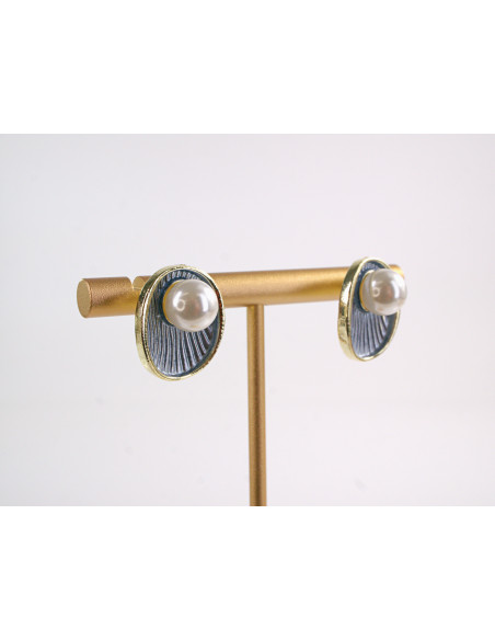 Kolczyki NIEBIESKIE MUSZLE Z PERŁĄ LOLITA AKCESORIA srebrny sztyft 925