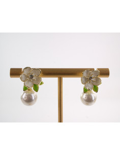 Kolczyki BEŻOWE KWIATY KWIATKI Z PERŁĄ LOLITA AKCESORIA...