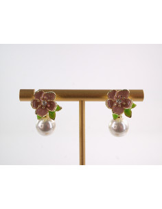 Kolczyki RÓŻOWE KWIATY KWIATKI Z PERŁĄ LOLITA AKCESORIA...