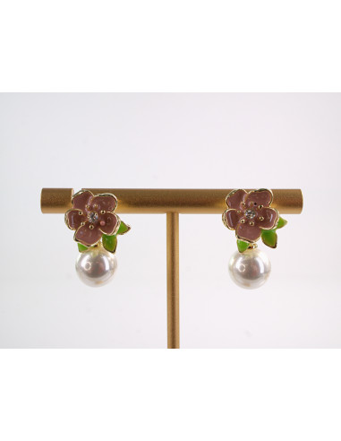 Kolczyki RÓŻOWE KWIATY KWIATKI Z PERŁĄ LOLITA...