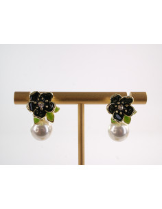 Kolczyki GRANATOWE KWIATY KWIATKI Z PERŁĄ LOLITA...