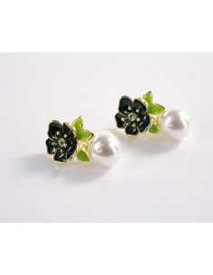 Kolczyki GRANATOWE KWIATY KWIATKI Z PERŁĄ LOLITA... 2
