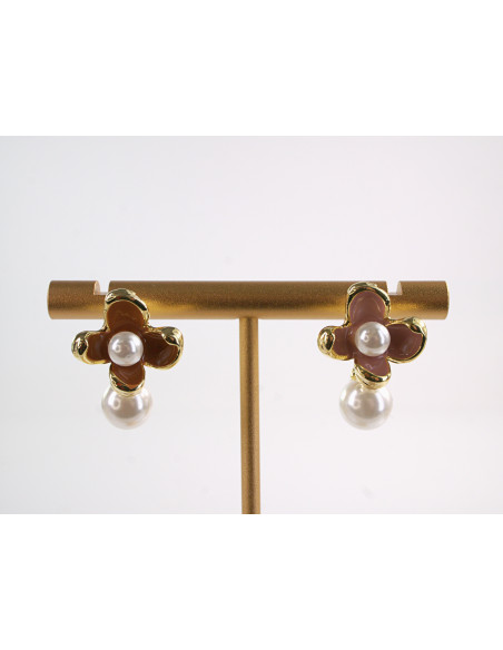 Kolczyki RÓŻOWE KWIATY KWIATKI Z PERŁĄ LOLITA AKCESORIA srebrny sztyft 925