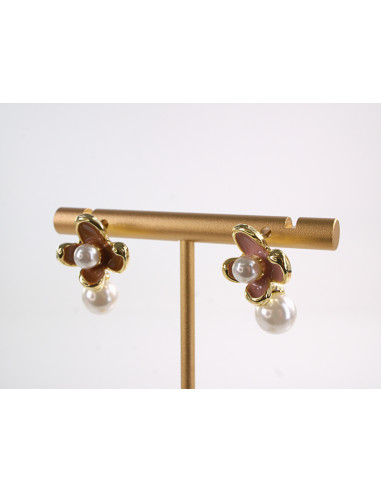 Kolczyki RÓŻOWE KWIATY KWIATKI Z PERŁĄ LOLITA...