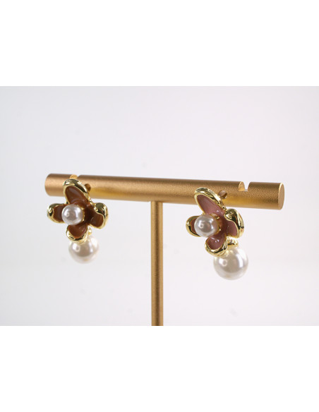 Kolczyki RÓŻOWE KWIATY KWIATKI Z PERŁĄ LOLITA AKCESORIA srebrny sztyft 925