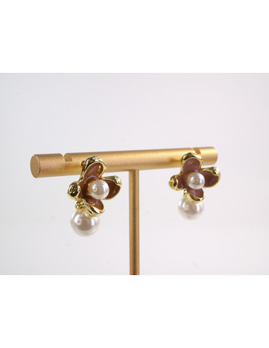 Kolczyki RÓŻOWE KWIATY KWIATKI Z PERŁĄ LOLITA...