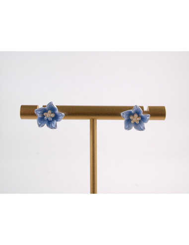 Kolczyki   KWIATY NIEBIESKIE KWIATKI  1 CM...