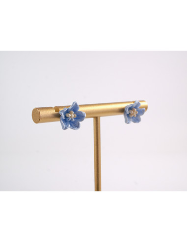 Kolczyki   KWIATY NIEBIESKIE KWIATKI  1 CM...