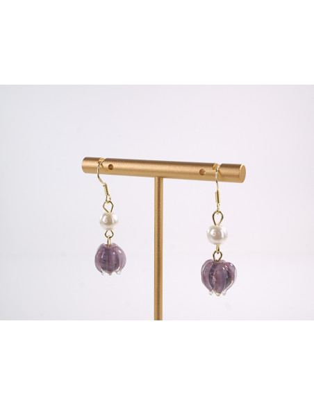 Kolczyki FIOLETOWE KWIATKI TULIPANY LOLITA AKCESORIA srebrny sztyft 925