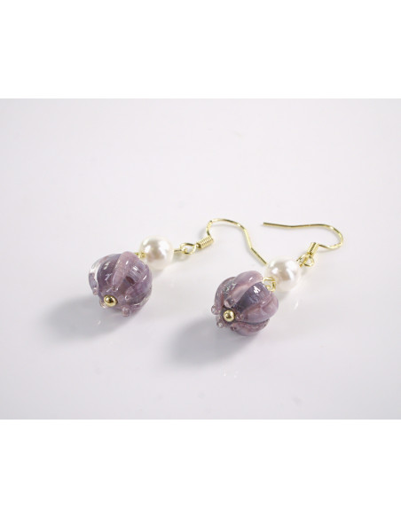 Kolczyki FIOLETOWE KWIATKI TULIPANY LOLITA AKCESORIA srebrny sztyft 925