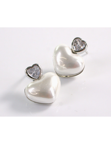 Kolczyki BIAŁE SERCE Z CYRKONIĄ  LOLITA AKCESORIA srebrny sztyft 925