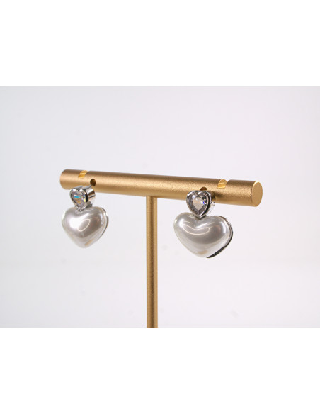 Kolczyki BIAŁE SERCE Z CYRKONIĄ  LOLITA AKCESORIA srebrny sztyft 925