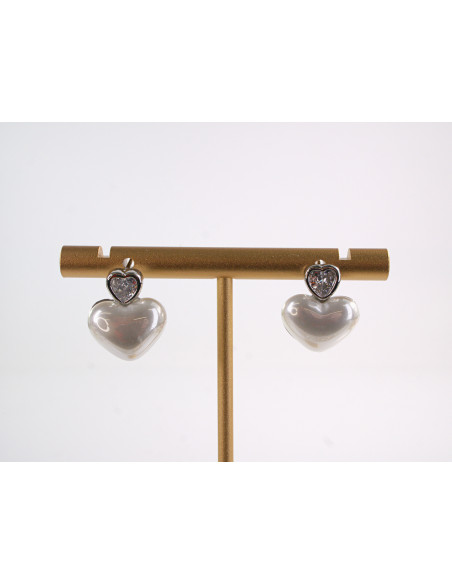 Kolczyki BIAŁE SERCE Z CYRKONIĄ  LOLITA AKCESORIA srebrny sztyft 925