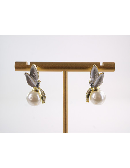 Kolczyki LIŚCIE LISTKI  Z PERŁĄ LOLITA AKCESORIA srebrny sztyft 925