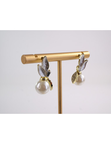 Kolczyki LIŚCIE LISTKI  Z PERŁĄ LOLITA...