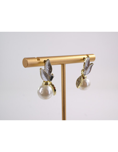 Kolczyki LIŚCIE LISTKI  Z PERŁĄ LOLITA AKCESORIA srebrny sztyft 925