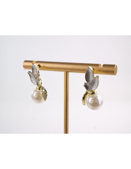 Kolczyki LIŚCIE LISTKI  Z PERŁĄ LOLITA AKCESORIA srebrny sztyft 925