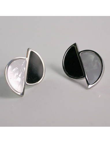 Kolczyki SREBRNE ASYMETRYCZNE PÓŁOKRĄG STAL...