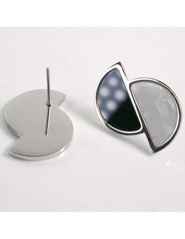 Kolczyki SREBRNE ASYMETRYCZNE PÓŁOKRĄG STAL...