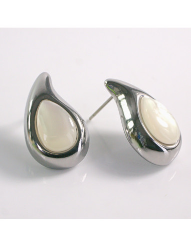 Kolczyki SREBRNE ŁEZKA PERŁA KROPLA  STAL...