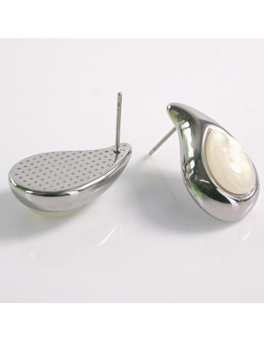 Kolczyki SREBRNE ŁEZKA PERŁA KROPLA  STAL...