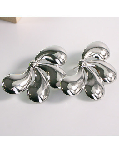 Kolczyki SREBRNE KWIAT LISTKI STAL CHIRURGICZNA...