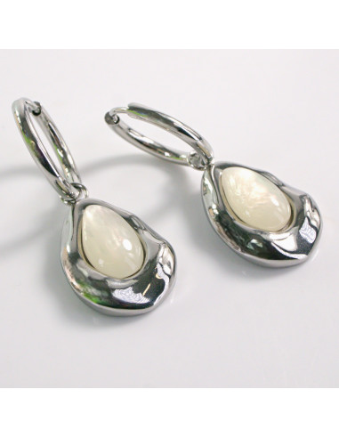 Kolczyki SREBRNE ŁEZKA PERŁA KROPLA STAL...