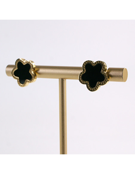 Kolczyki ZŁOTE KWIAT CZARNE KWIATKI STAL CHIRURGICZNA LOLITA AKCESORIA