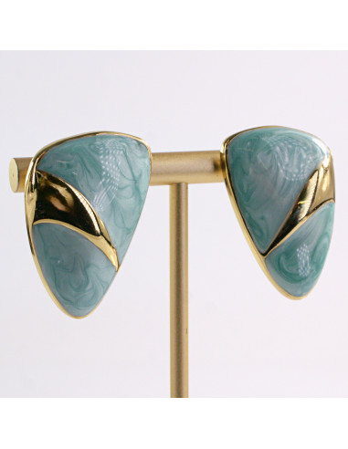 Kolczyki ZŁOTE TRÓJKĄTY TURKUSOWE STAL...